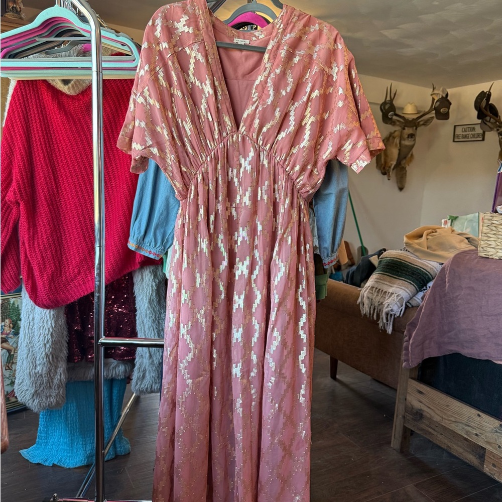 Aztec print metallic maxi dress